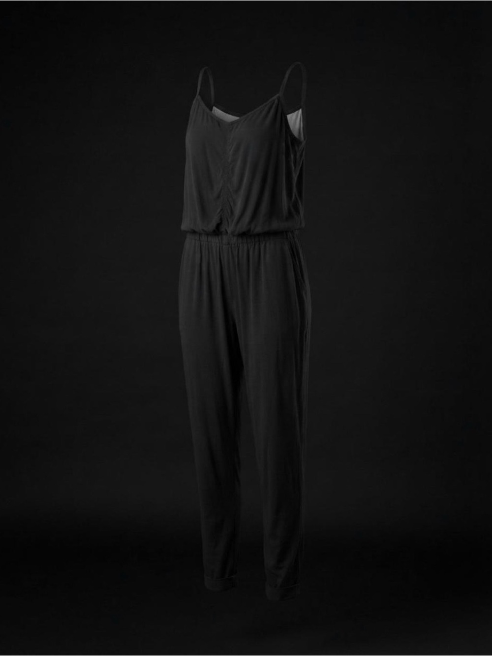 Black Sleeveless Cami Jumpsuit Drawstring Waist Casual Lounge Romper Size Medium